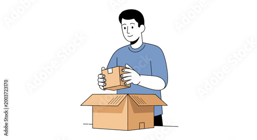 Man Unboxing Cardboard Package