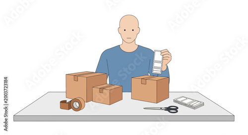 Man packing boxes with list