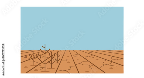 Tableau sur toile Barren landscape, dry cracked earth, sparse trees