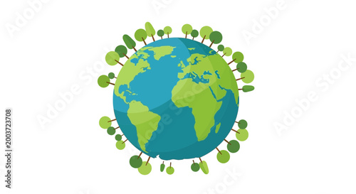 Green Earth Planet with Trees
