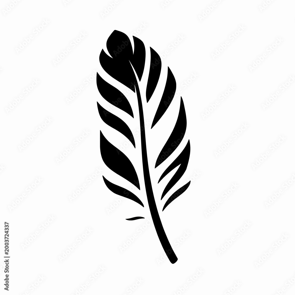 Fototapeta premium Elegant feather quill vector drawing, minimalist black nature icon, vintage writing tool symbol for design and calligraphy