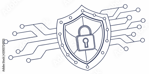 Security shield protection concept with circuitry background security protection cybersecurity technology internet encrypted infrastructure electronic information business connection