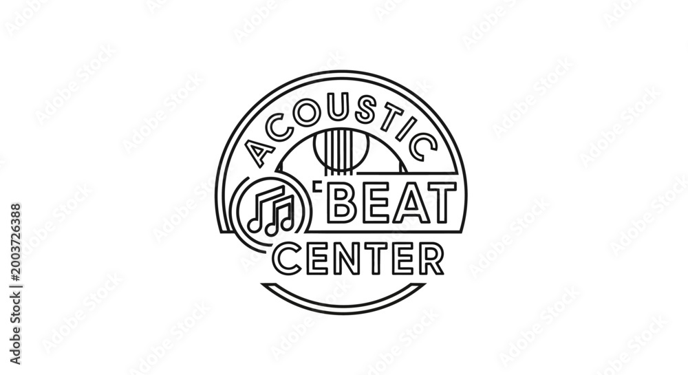 Obraz premium Acoustic beat center musical logo in black and white design