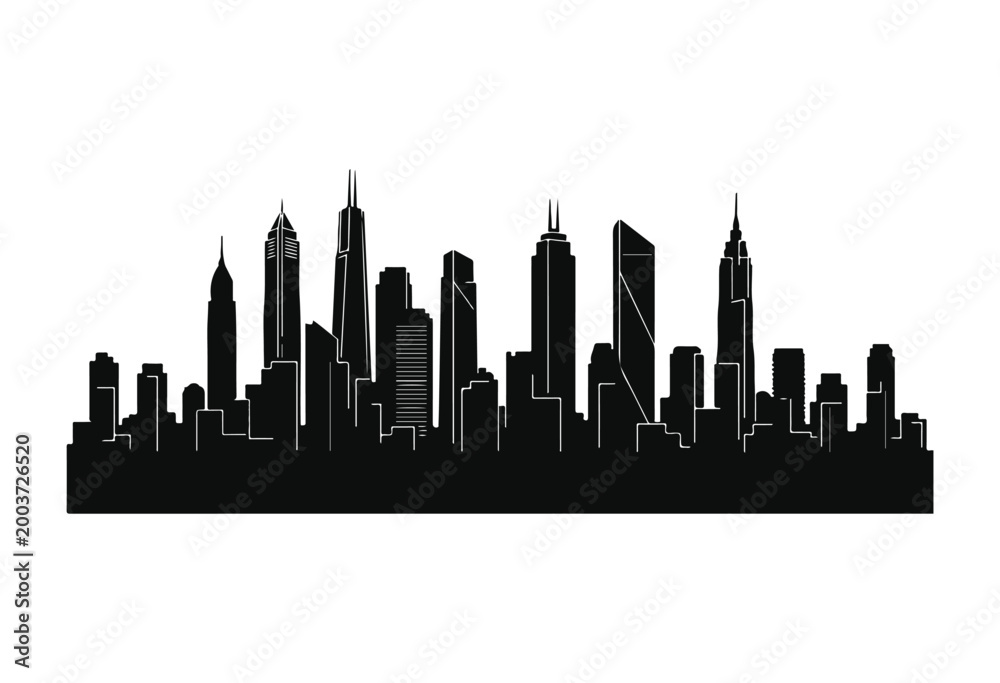 Fototapeta premium Vector illustration of city skyline, new york city skyline silhouette, city building silhouette. 