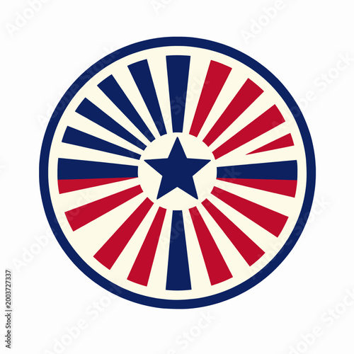 Clean vector patriotic seal or emblem design featuring minimalist American stars and stripes, symbolizing national identity and freedom