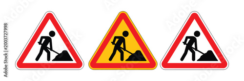 Tableau sur toile Roadwork warning signs set vector illustration featuring construction safety ico