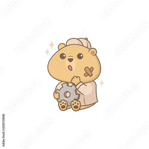 Cute Mechanic Bear Character Holding a Gear Illustration