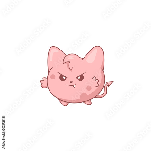 Cute Pink Monster Character with Fangs Illustration