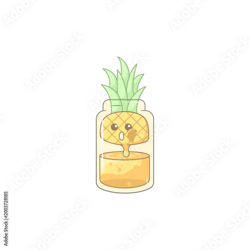 Cute Pineapple Juice in a Jar Illustration
