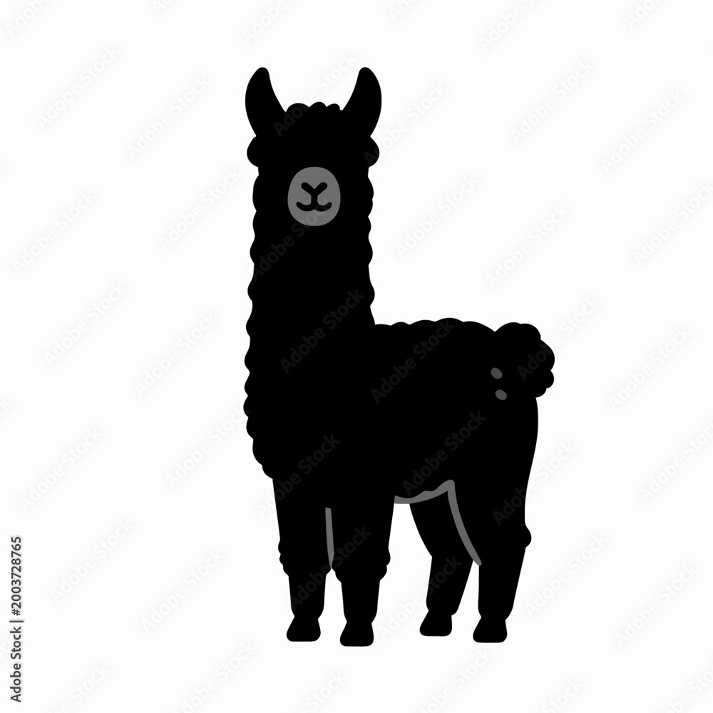 Fototapeta premium Flat Vector Silhouette of a Cute Llama Animal: Minimalist Farm and Pet Icon for Branding Graphics