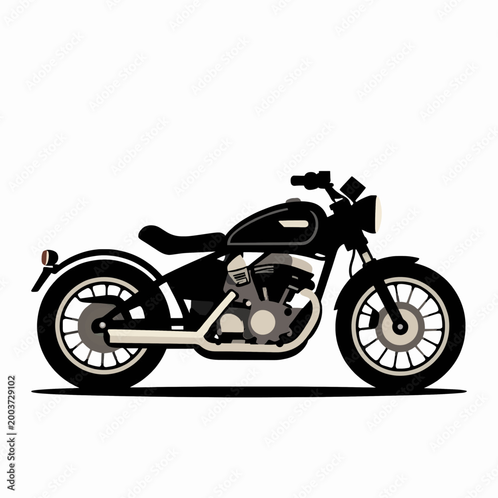 Fototapeta premium Custom Motorcycle Vector Illustration: Vintage Cruiser Bobber Graphic for California Travel and Biker Tattoo Design