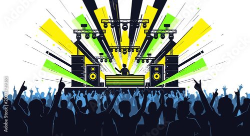 DJ Performing on Stage with Crowd Dancing at Music Concert