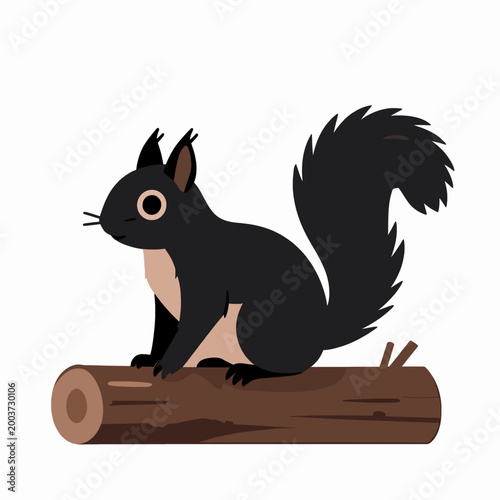 Detailed Vector Illustration of a Squirrel on a Log, Symbolizing Wildlife, Forest, and Nature