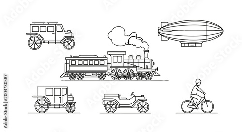 Vintage transportation modes illustration set.