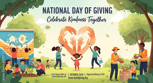 National day of giving community volunteers working in a public park