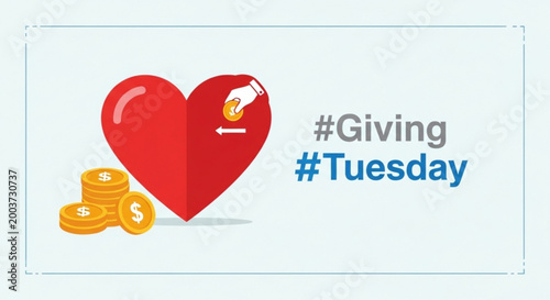 Giving Tuesday heart icon with hand depositing coin into donation slot