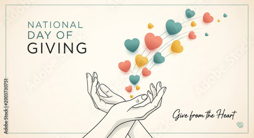 Hands forming heart shape with floating hearts for national day of giving