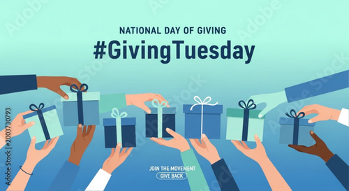 Diverse volunteers holding gift boxes for national day of giving