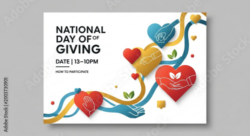 National Day of Giving heart graphic with hands holding saplings