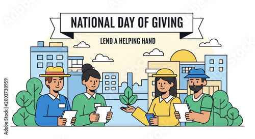 Volunteers working in city park for National Day of Giving event