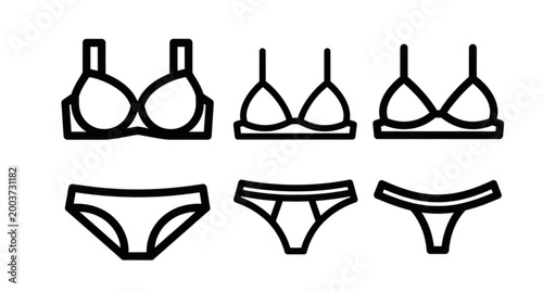 Hand drawn bra and panties sketch icon set vector illustration isolated on white background