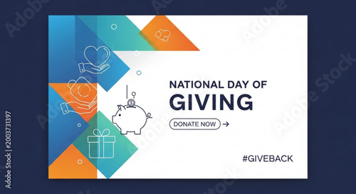 National day of giving geometric banner with donate now button
