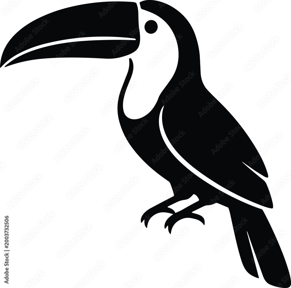 Fototapeta premium Toucan Tropical Bird Silhouette, Vector, Line Art, Illustration