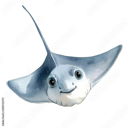 Smiling Cartoon Manta Ray Fish Face.
