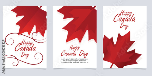 Canada Day Celebration Cards: A set of elegantly designed greeting cards for Canada Day, featuring vibrant red maple leaves and celebratory typography. Each card showcases the iconic symbol of Canada.