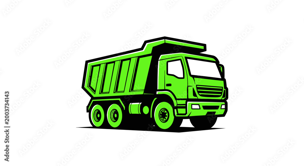 Naklejka premium Green Dump Truck Illustration - Heavy Machinery Vehicle Icon