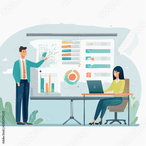 Business presentation with charts and data analysis