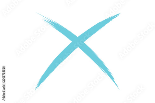 Artistic hand drawn brush stroke cyan blue sign icon texture on white background creative wrong and rejection symbol vector illustration