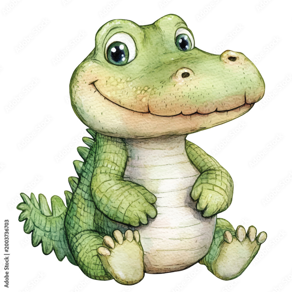 Fototapeta premium Smiling Cartoon Green Crocodile Character.