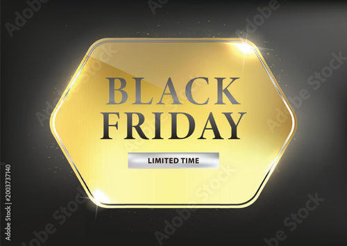 Gold hexagon Black Friday badge with glowing effect