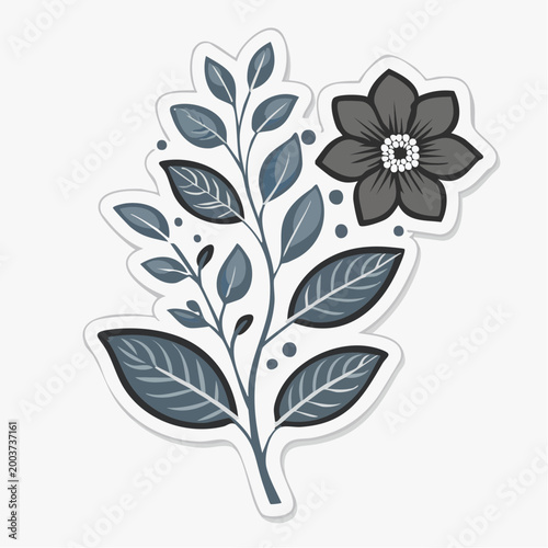 Stylized Flower and Leaves Sticker Design