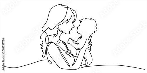 Mother holding baby line art vector illustration minimalist continuous drawing love care motherhood family bond