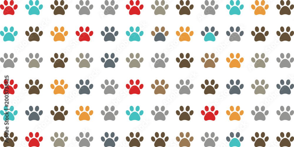 Naklejka premium Colorful Paw Print Icon Set Featuring Various Colors for Animal, Pet, and Wildlife Designs