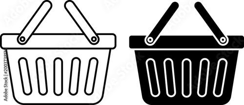 Shopping Basket Icon Set Grocery Cart Retail Market Purchase Container Vector Illustration