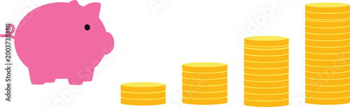 Piggy Bank and Stacked Coins Illustration Set for Savings, Finance, and Wealth Growth Designs