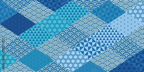 Blue Japanese traditional pattern diamond mosaic background