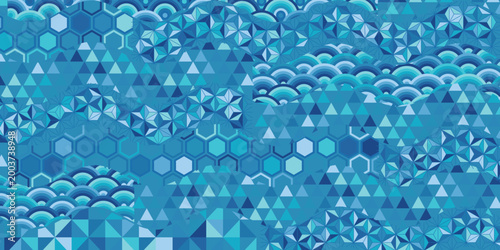 Blue geometric Japanese style pattern background design