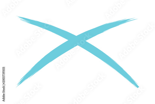 Artistic hand drawn brush stroke cyan blue sign icon texture on white background creative wrong and rejection symbol vector illustration