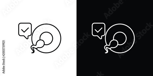 Bild auf Leinwand Fertilization concept icon, sperm penetrating egg with a checkmark indicating su