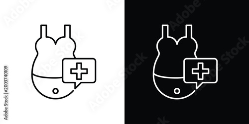 Tableau sur toile Stylized icon graphic of expectant mother's abdomen alongside a medical plus sig