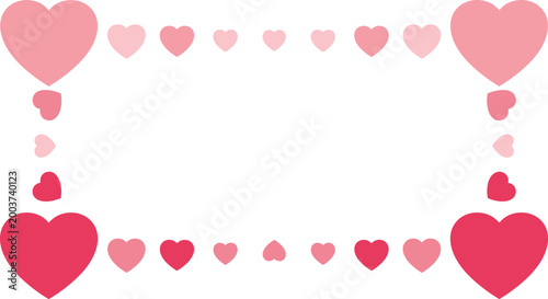 Set of Heart-Shaped Borders in Pink and Red for Valentine's Day, Love, and Decorative Concepts in Vector Style