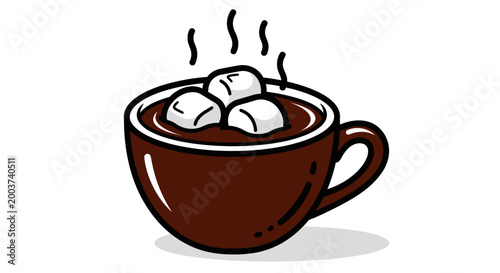Chocolate beverage with marshmallows graphic illustration on white background
