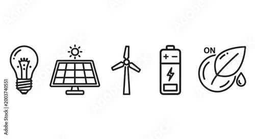 Clean energy sources icons of renewable technologies and sustainable power