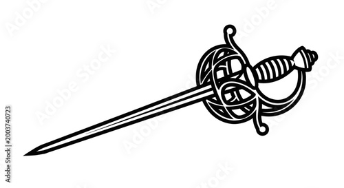 Elegant sword illustration isolated blade with detailed hilt on white background