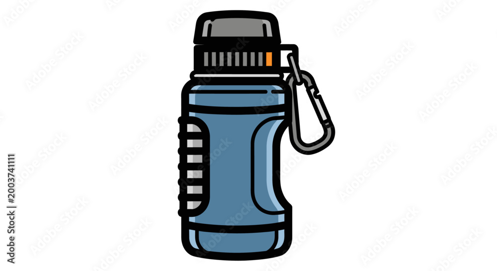 Naklejka premium Illustrated water bottle with carabiner clip isolated on white background