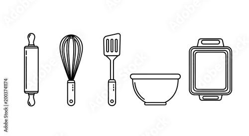 Line art kitchen utensils illustration for culinary and design projects